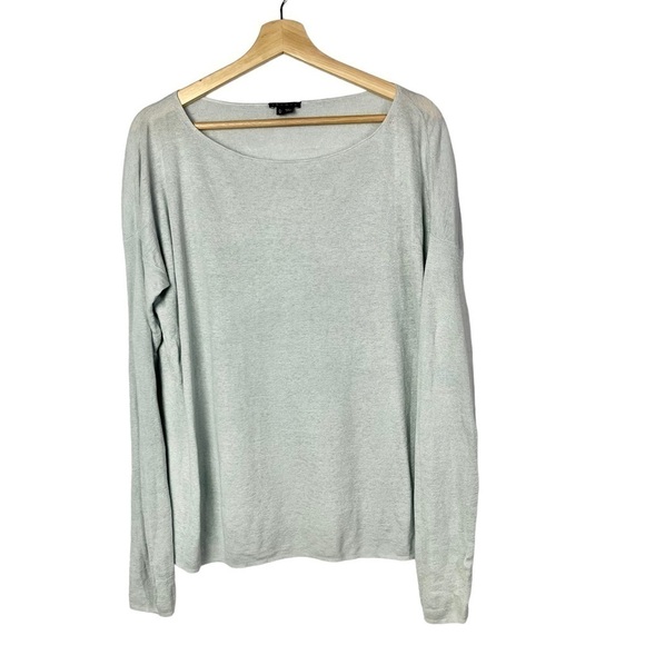 Theory Forestra Sag Harbor Light Blue Bateau Neck Linen Blend Sweater L - Picture 2 of 4